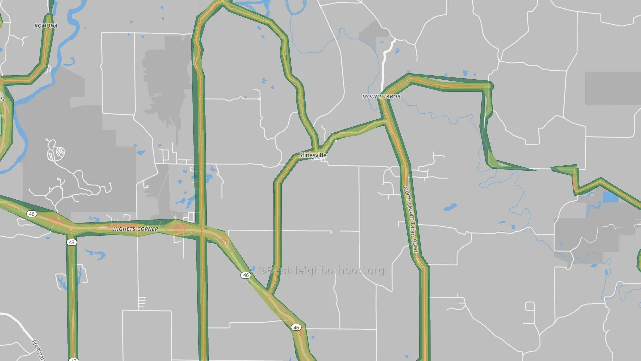 Stinesville, IN Map of Noise Levels in Stinesville