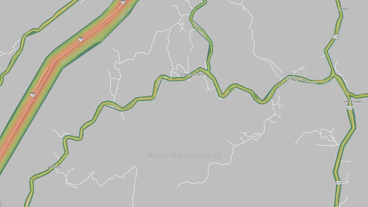 Stinking Creek, TN Map of Noise Levels in Stinking Creek