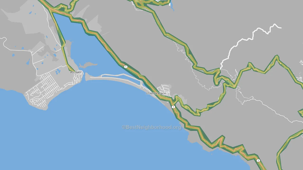 Stinson Beach, CA Map of Noise Levels in Stinson Beach