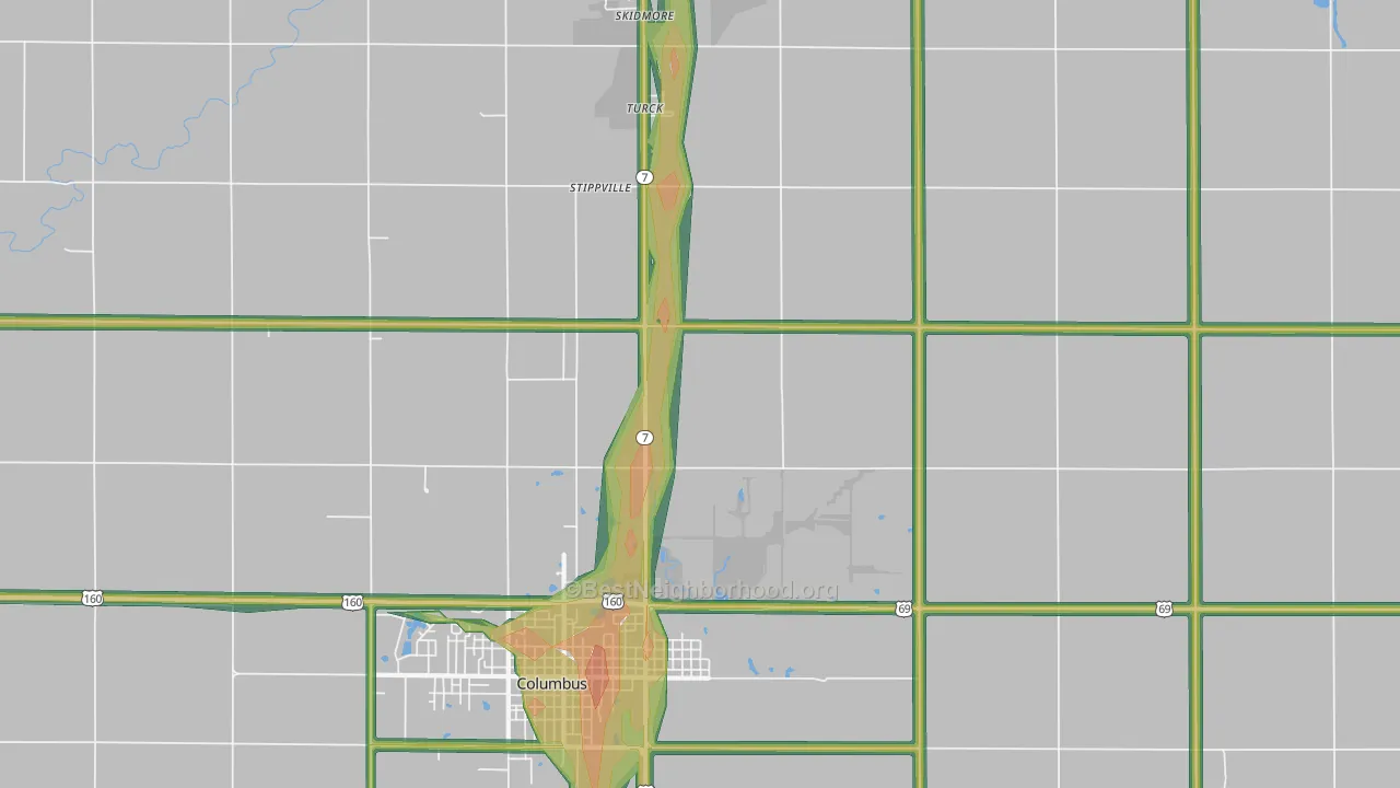 Stippville, KS Map of Noise Levels in Stippville