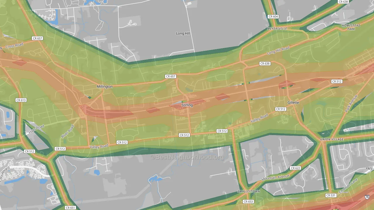 Stirling, NJ Map of Noise Levels in Stirling