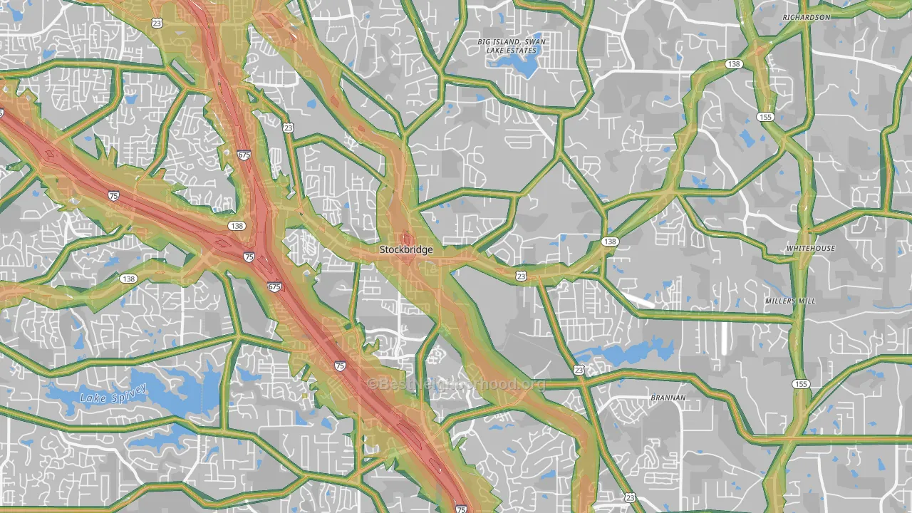 Stockbridge, GA Map of Noise Levels in Stockbridge