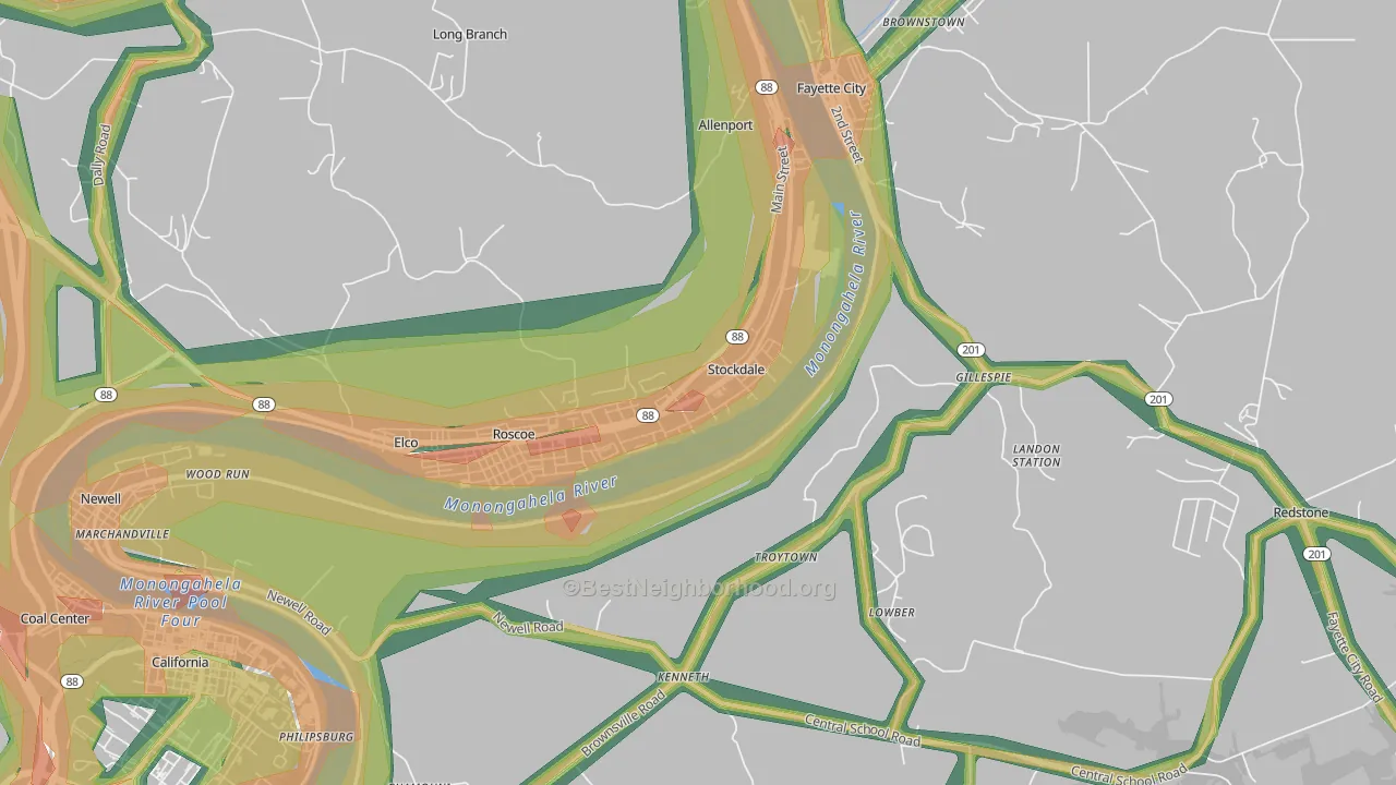 Stockdale, PA Map of Noise Levels in Stockdale