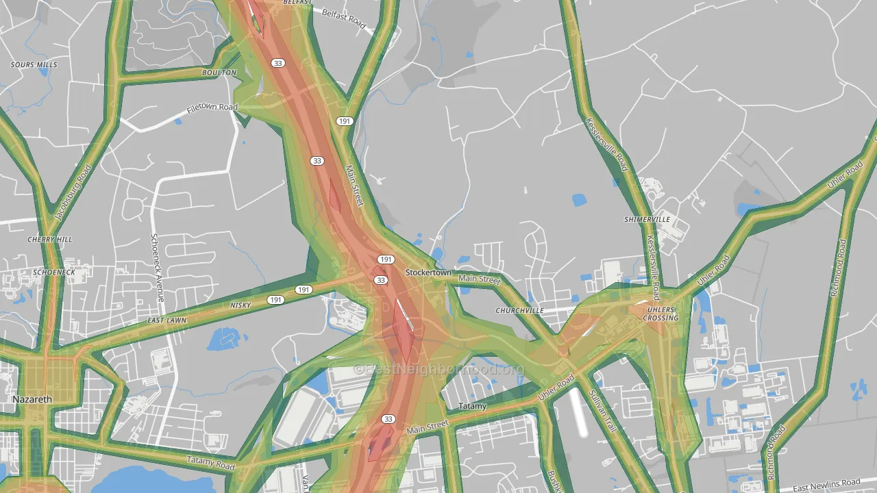 Stockertown, PA Map of Noise Levels in Stockertown