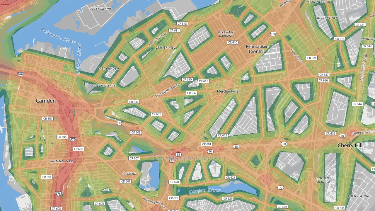 Stockton, Camden, NJ Map of Noise Levels in Stockton