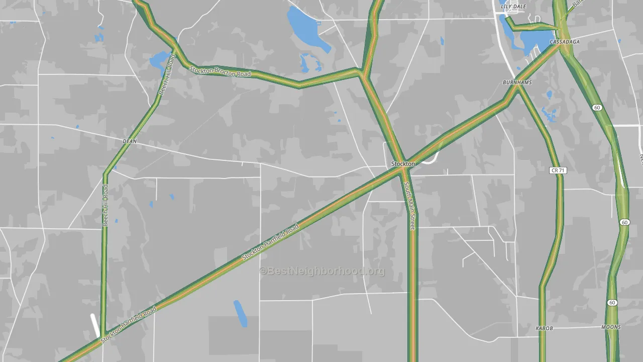 Stockton, NY Map of Noise Levels in Stockton