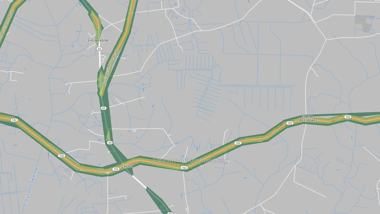 Stokestown, NC Map of Noise Levels in Stokestown