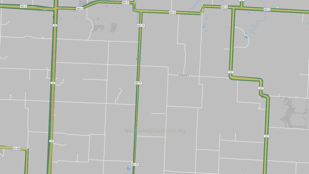 Stokley, MO Map of Noise Levels in Stokley