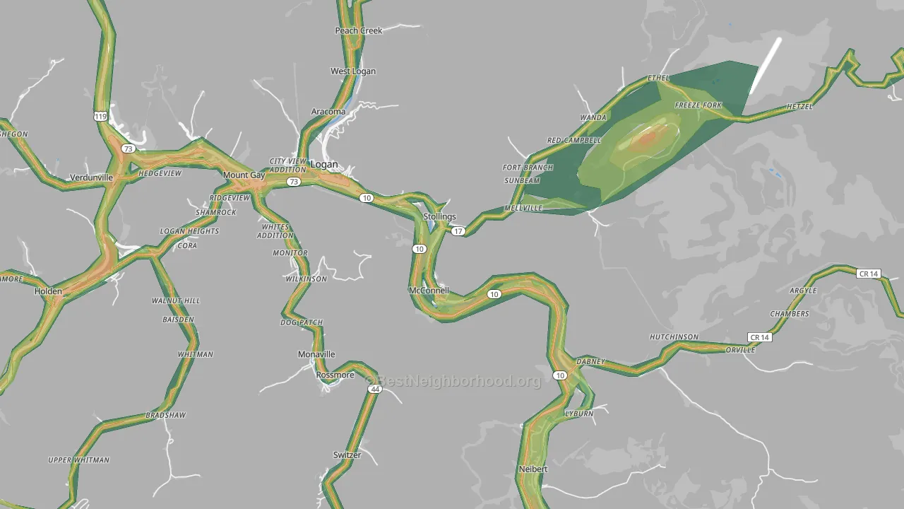 Stollings, WV Map of Noise Levels in Stollings