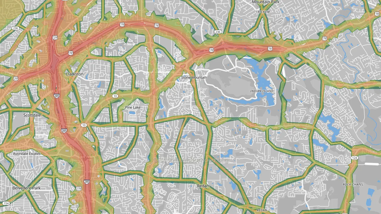 Stone Mountain, GA Map of Noise Levels in Stone Mountain