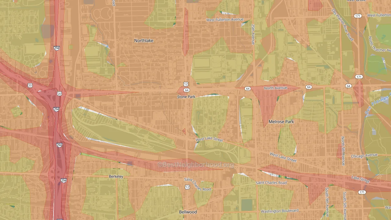 Stone Park, IL Map of Noise Levels in Stone Park