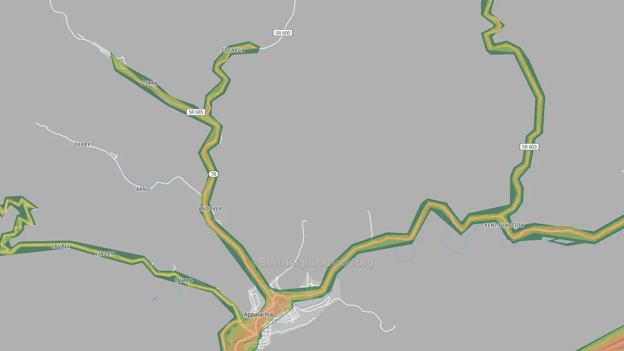 Stonega, VA Map of Noise Levels in Stonega