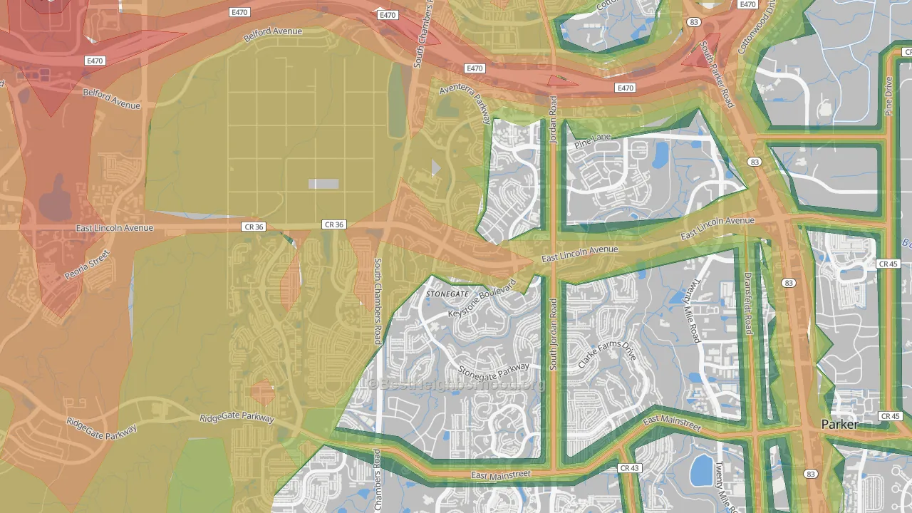 Stonegate, CO Map of Noise Levels in Stonegate
