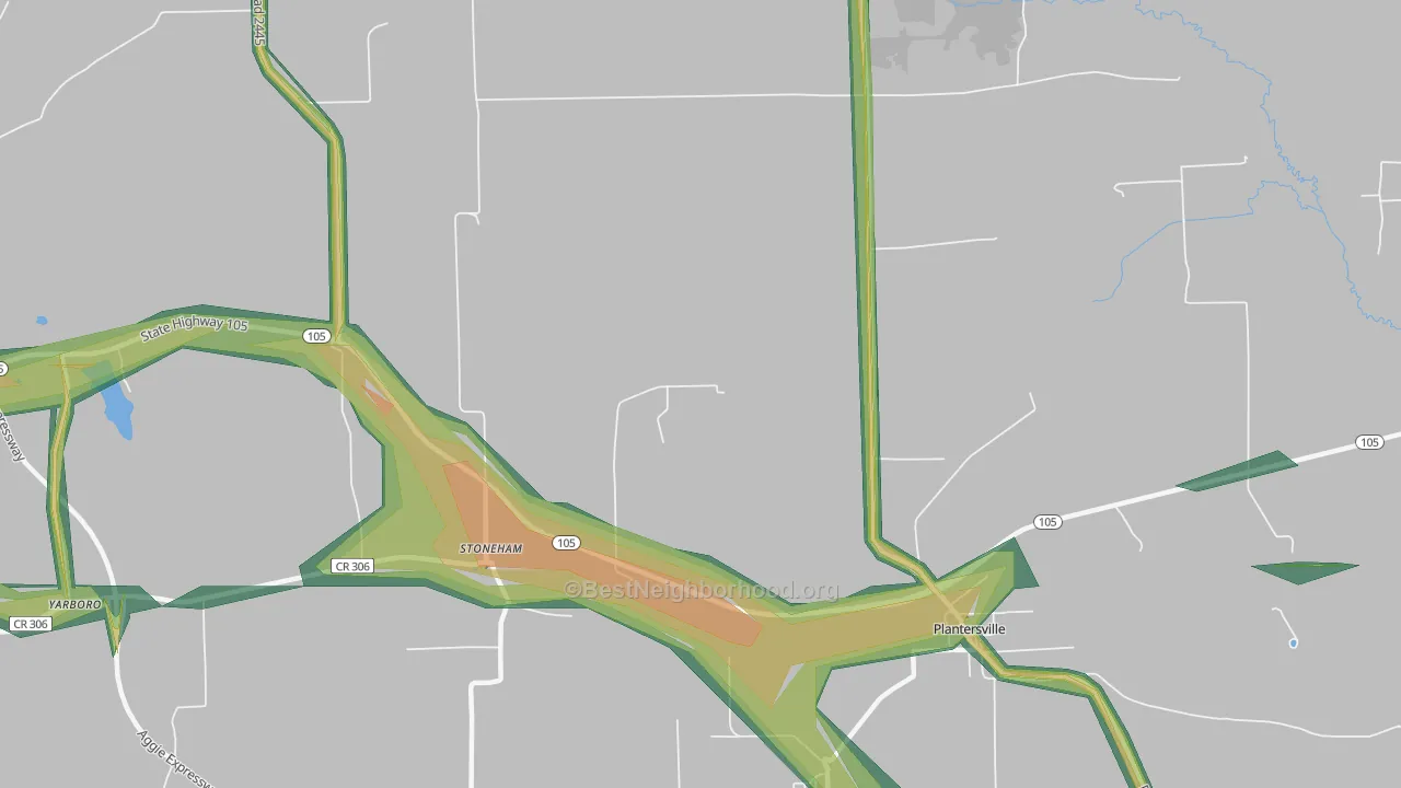 Stoneham, TX Map of Noise Levels in Stoneham
