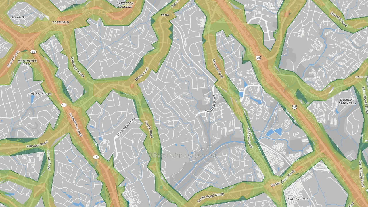 Stonehaven, Charlotte, NC Map of Noise Levels in Stonehaven