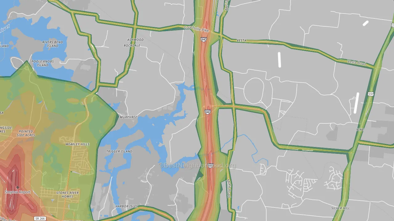 Stones River Homes, TN Map of Noise Levels in Stones River Homes