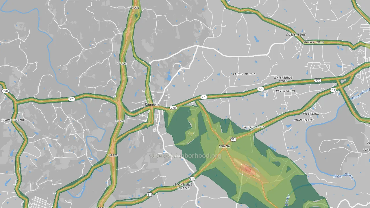 Stoneville, NC Map of Noise Levels in Stoneville
