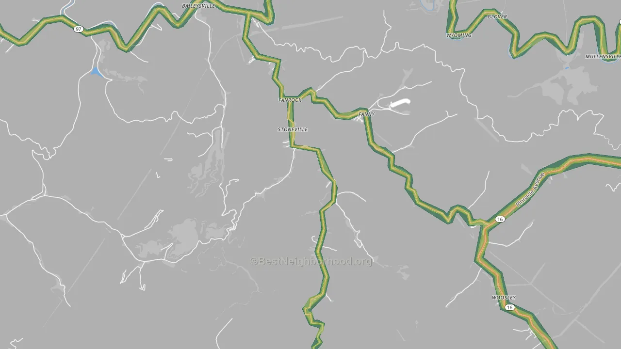 Stoneville, WV Map of Noise Levels in Stoneville