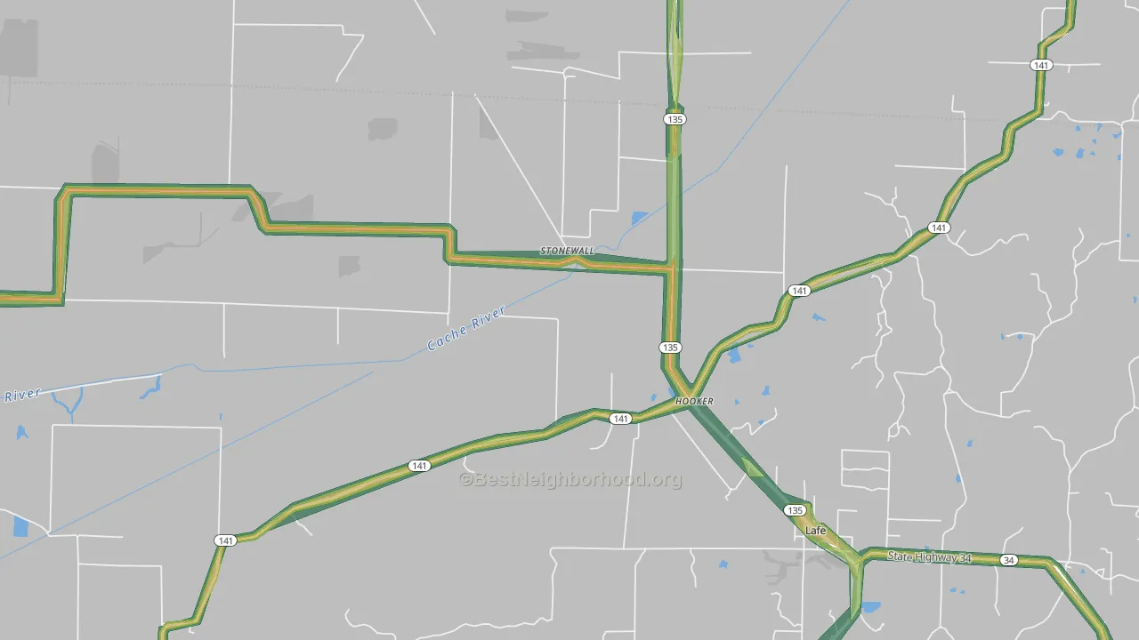 Stonewall, AR Map of Noise Levels in Stonewall