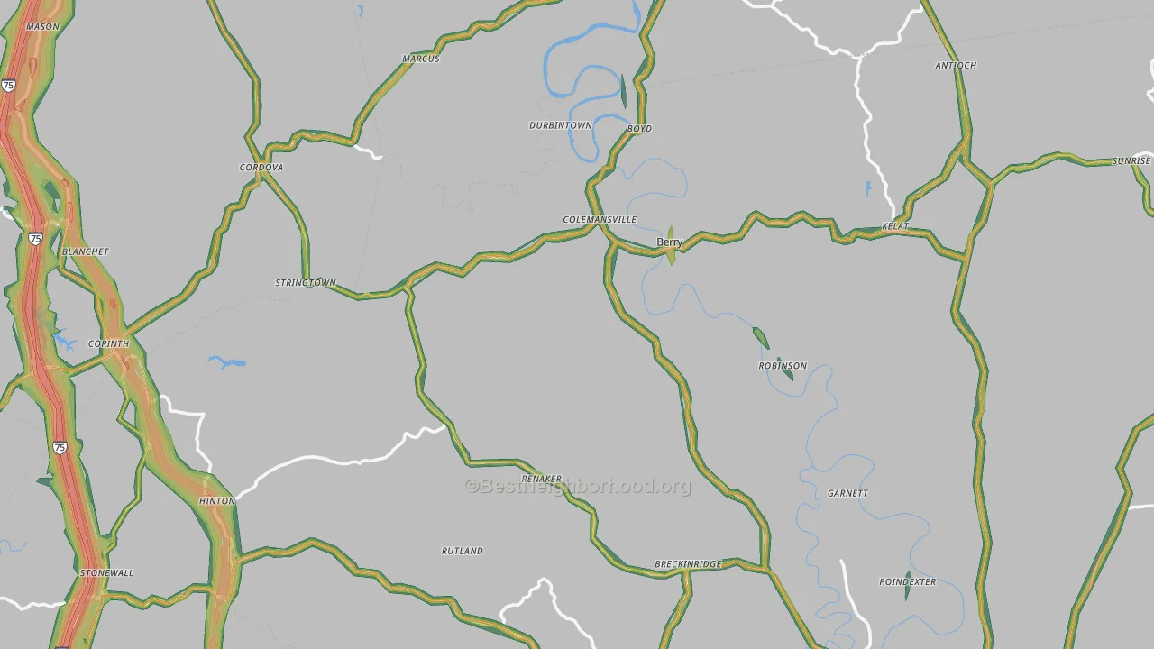 Stonewall, KY Map of Noise Levels in Stonewall