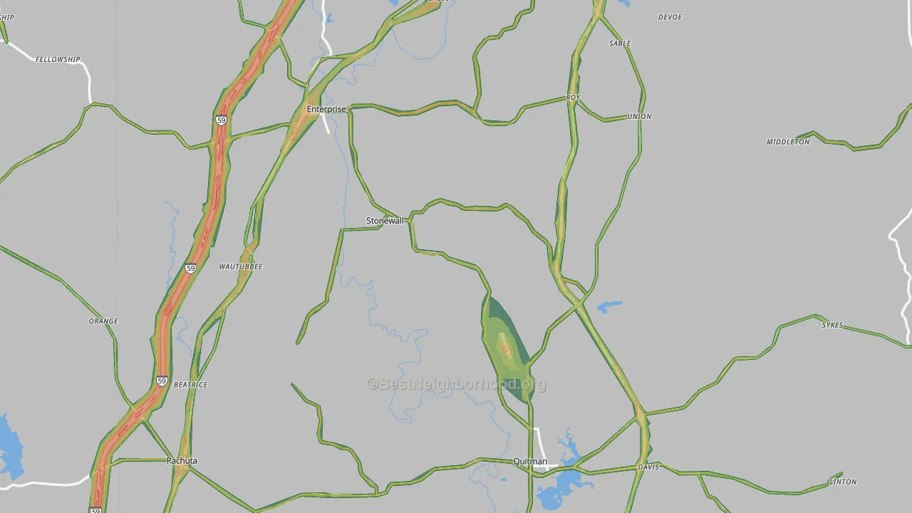 Stonewall, MS Map of Noise Levels in Stonewall