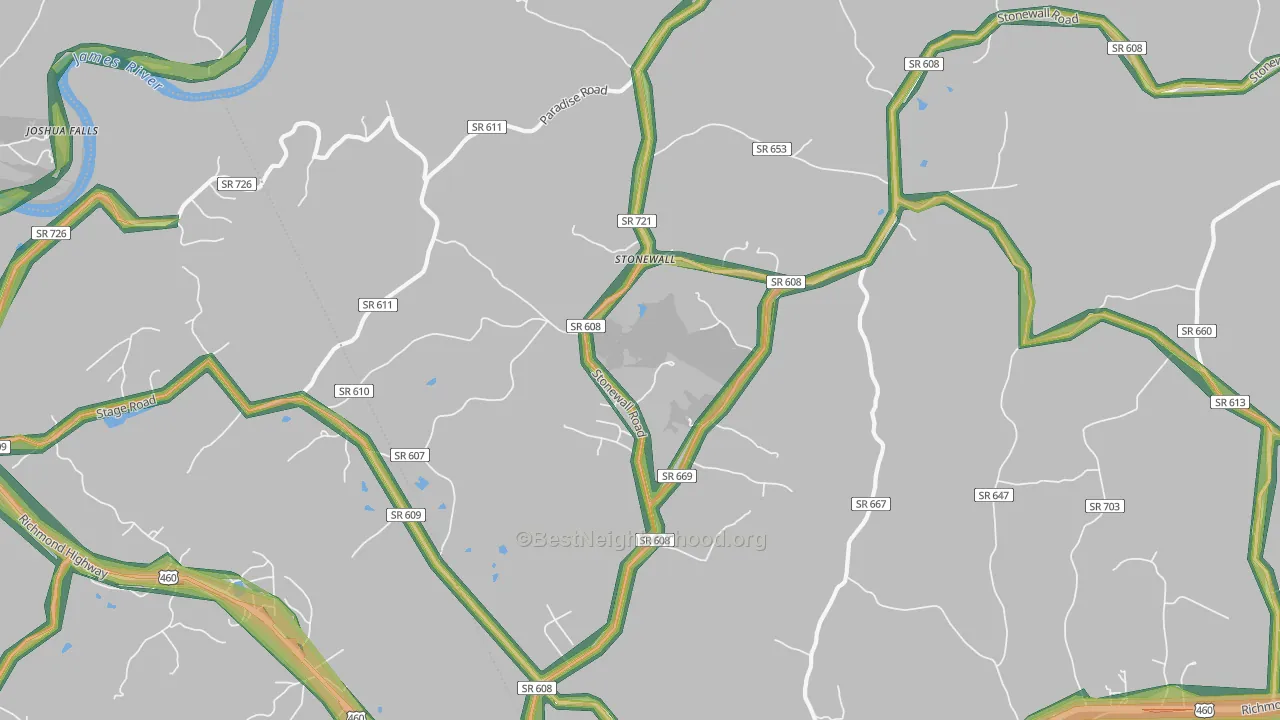Stonewall, VA Map of Noise Levels in Stonewall