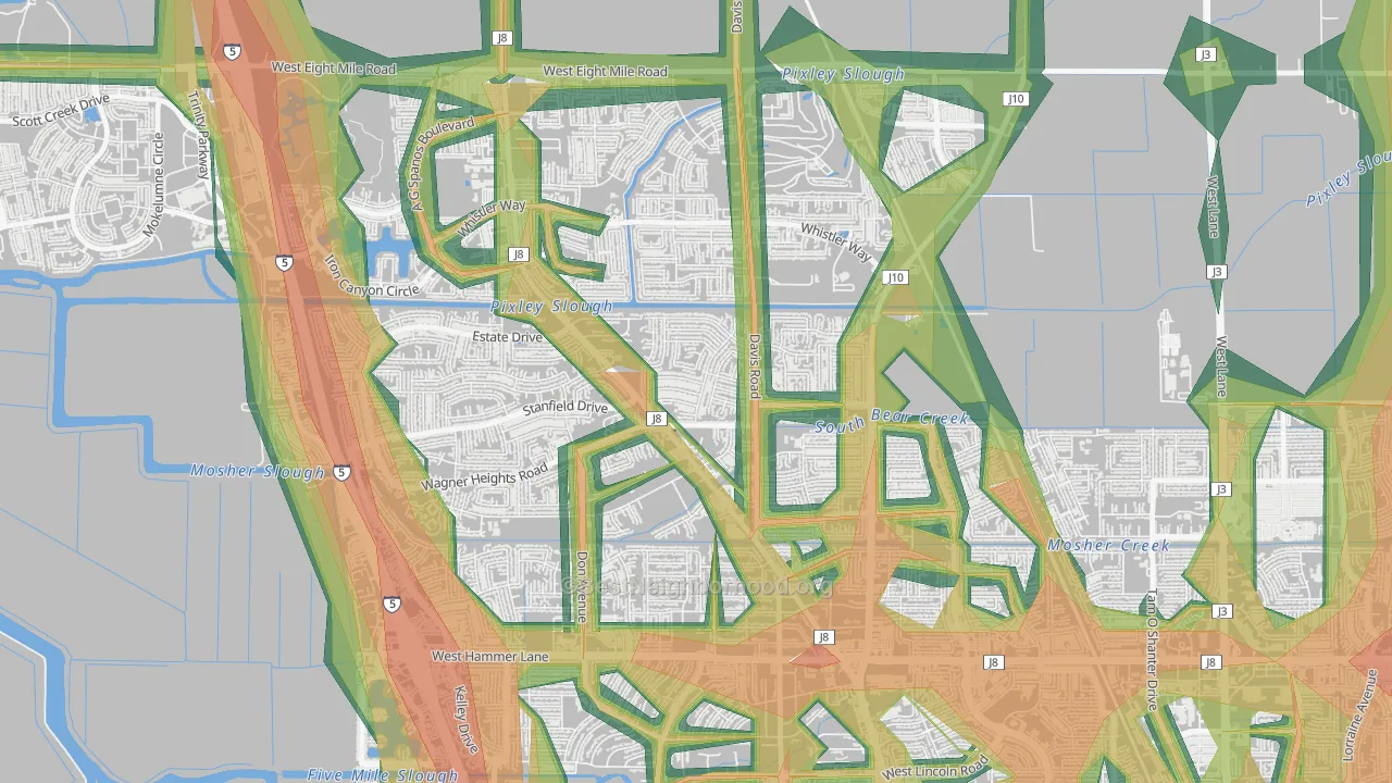 Stonewood, Stockton, CA Map of Noise Levels in Stonewood