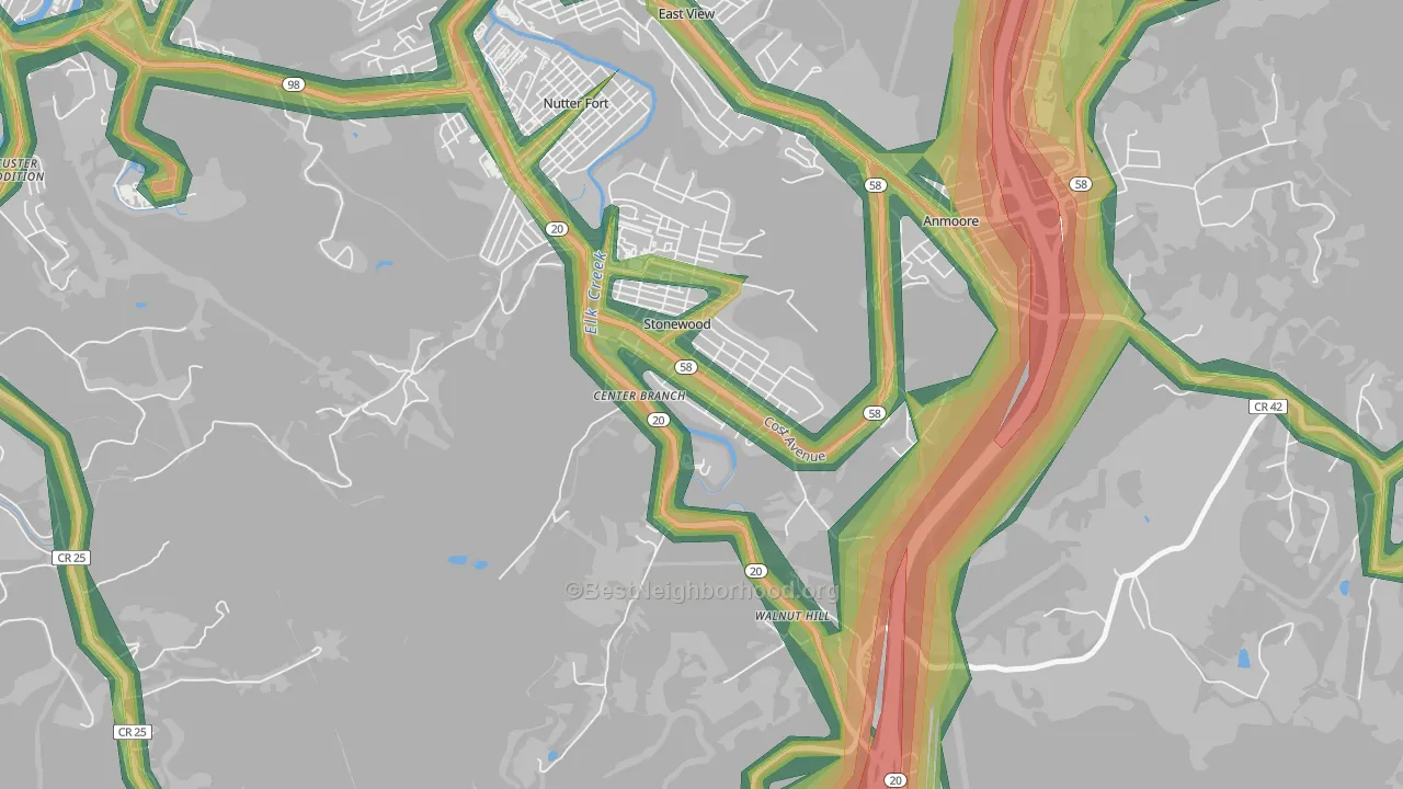 Stonewood, WV Map of Noise Levels in Stonewood