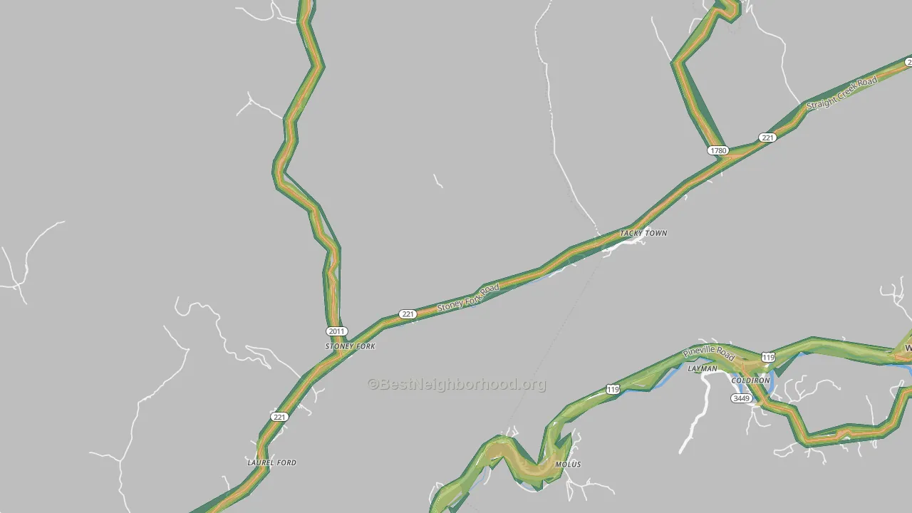 Stoney Fork, KY Map of Noise Levels in Stoney Fork