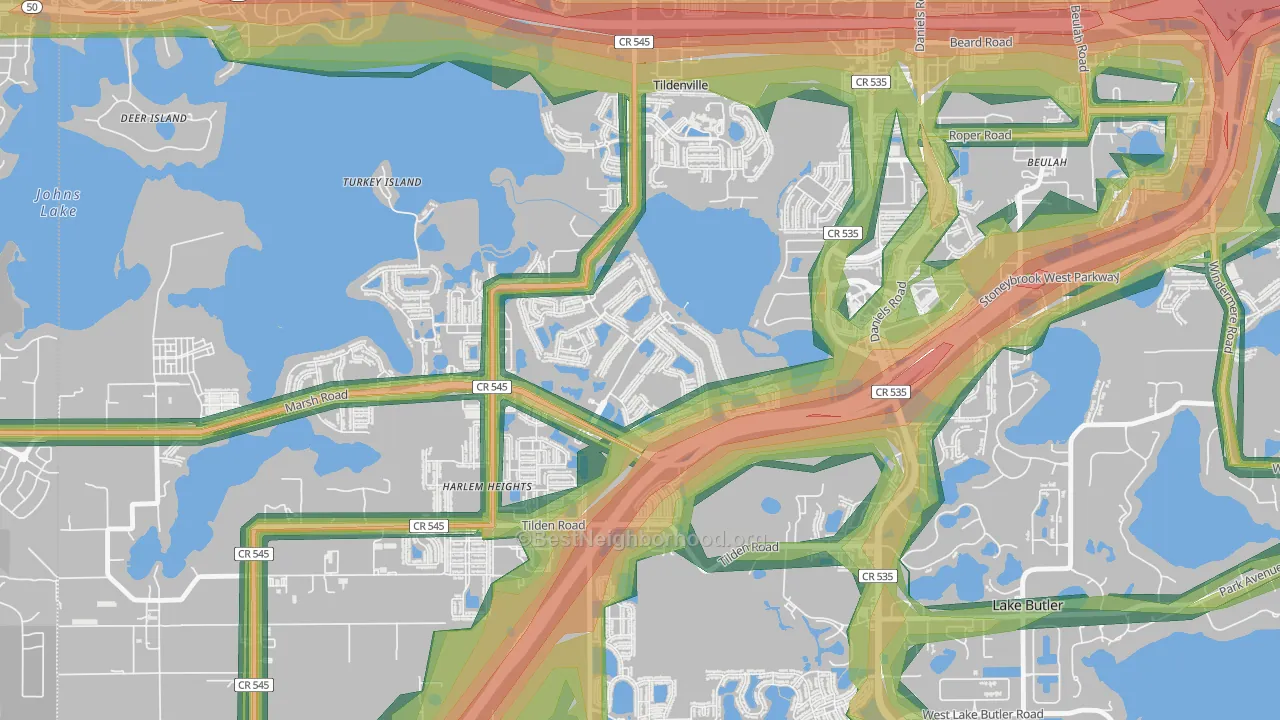 Stoneybrook West, Winter Garden, FL Map of Noise Levels in Stoneybrook West