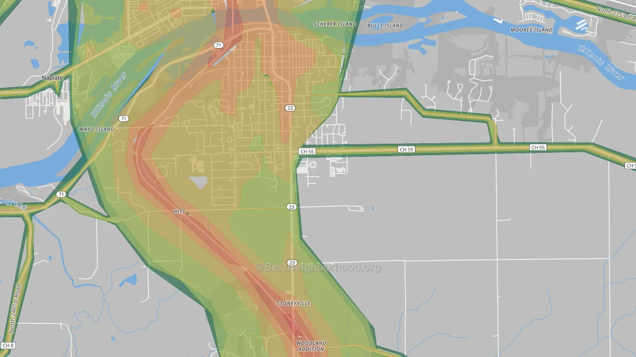 Stoneyville, IL Map of Noise Levels in Stoneyville