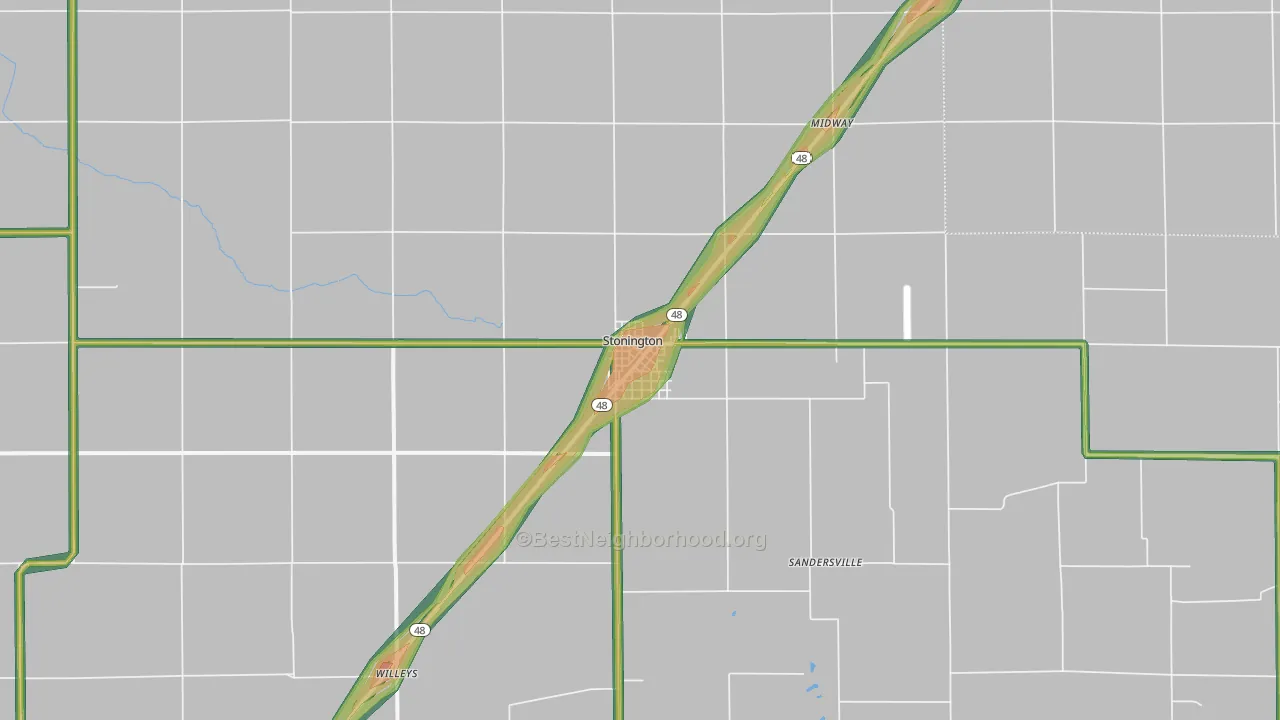Stonington, IL Map of Noise Levels in Stonington