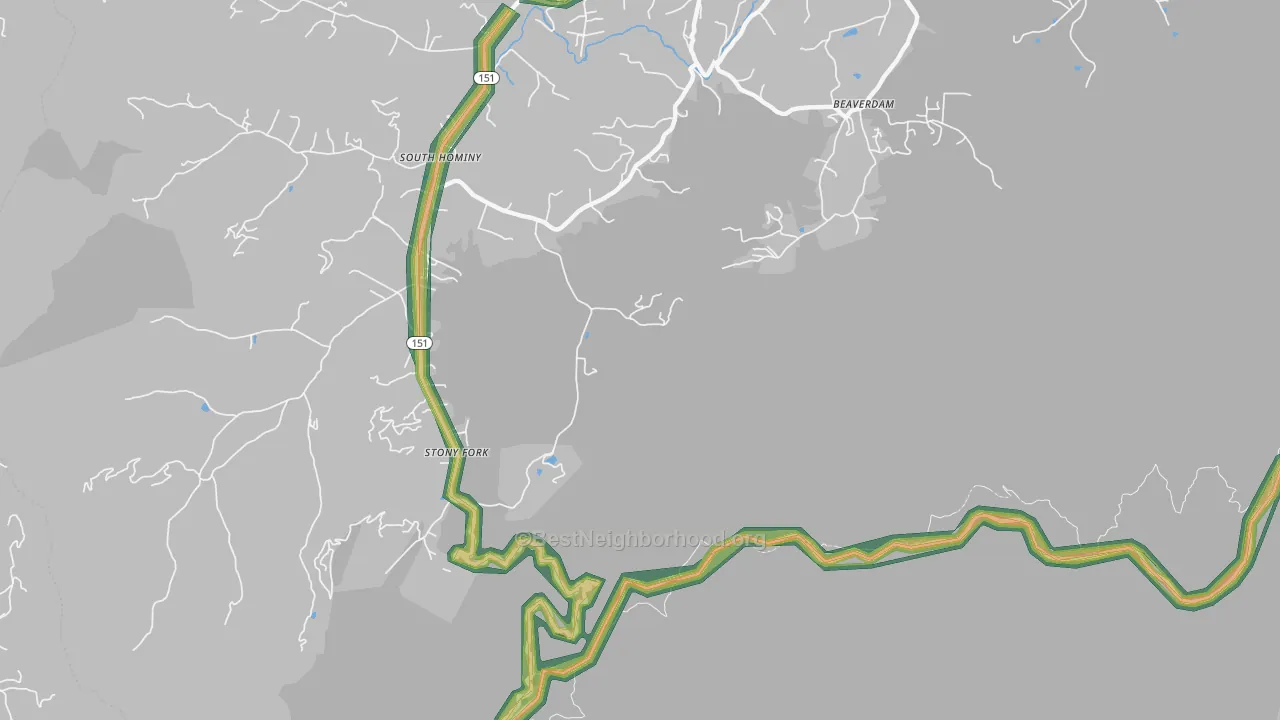 Stony Fork, NC Map of Noise Levels in Stony Fork