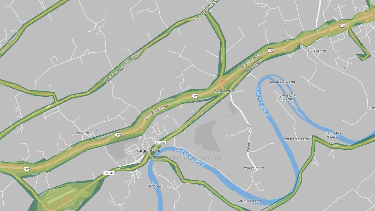 Stony Point, TN Map of Noise Levels in Stony Point