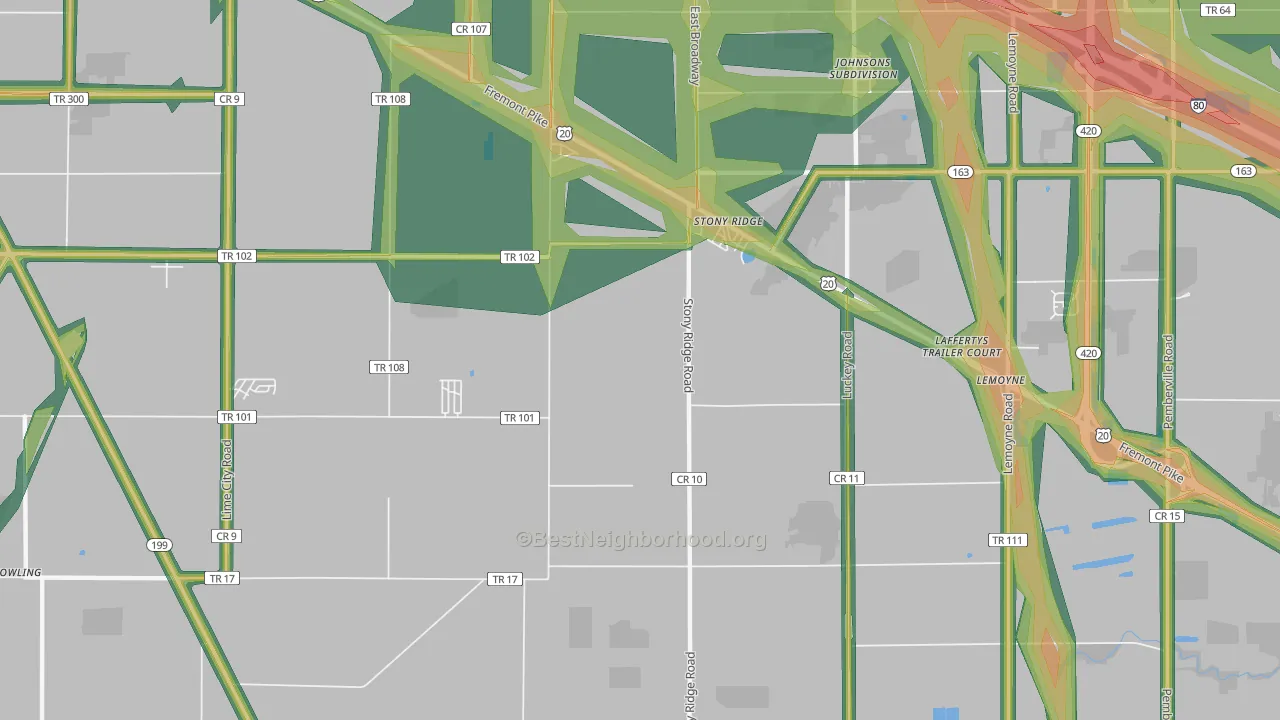 Stony Ridge, OH Map of Noise Levels in Stony Ridge