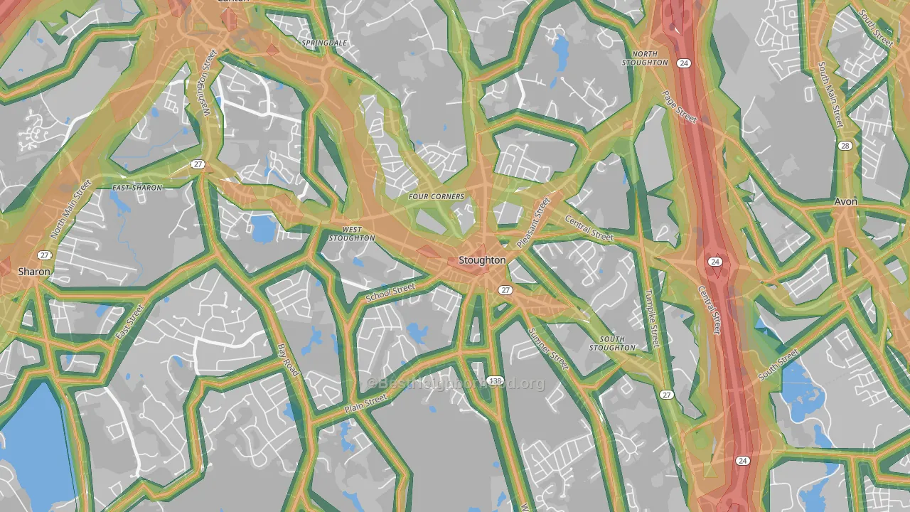 Stoughton, MA Map of Noise Levels in Stoughton