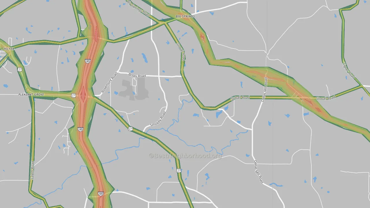 Stovall, GA Map of Noise Levels in Stovall
