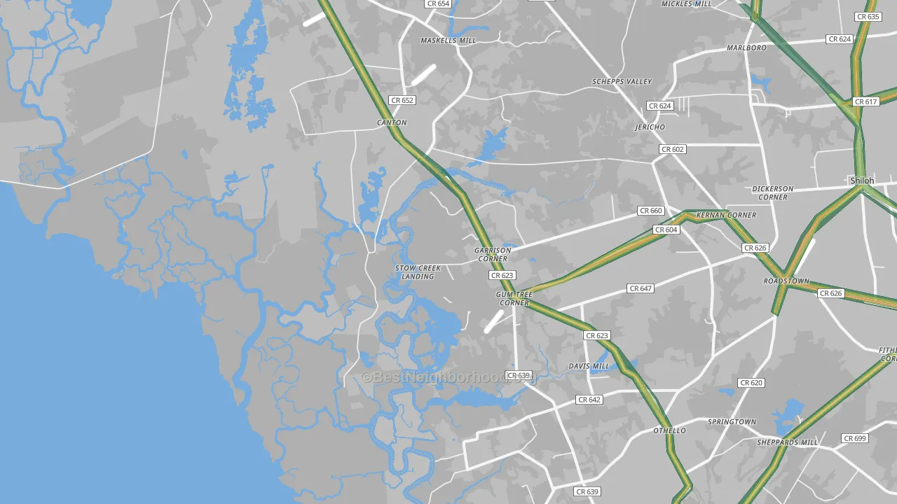 Stow Creek Landing, NJ Map of Noise Levels in Stow Creek Landing