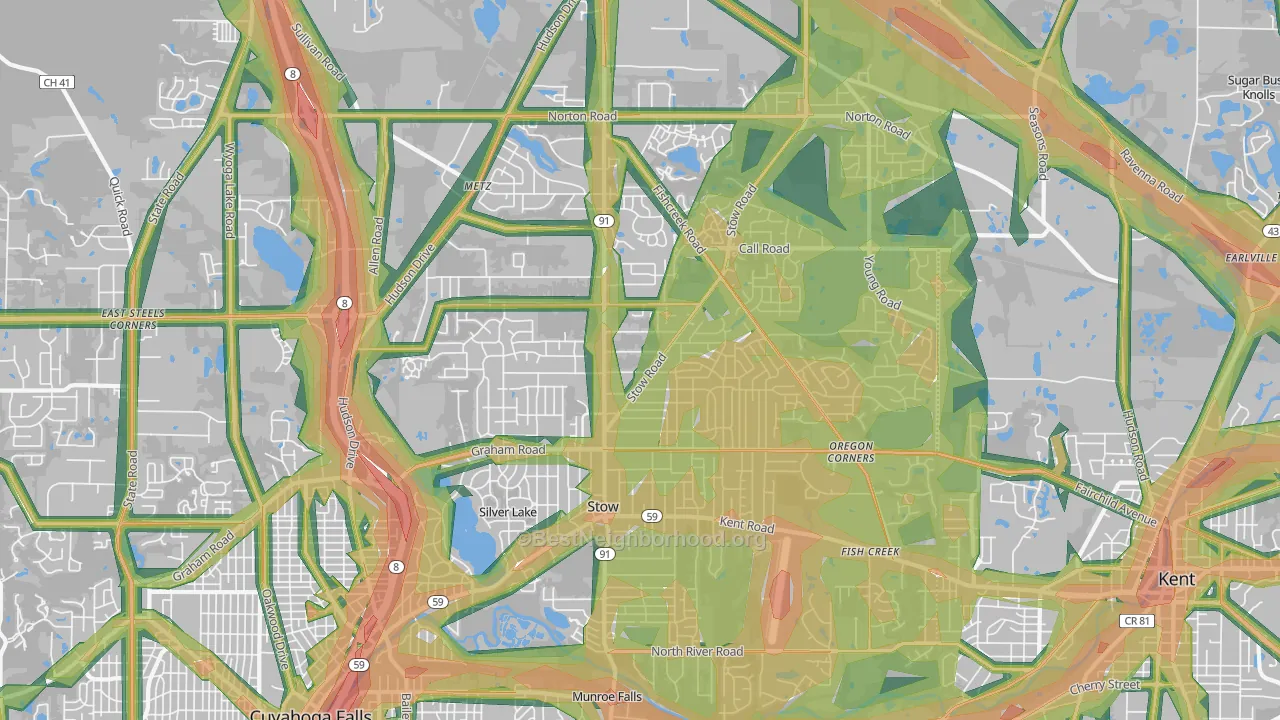 Stow, OH Map of Noise Levels in Stow