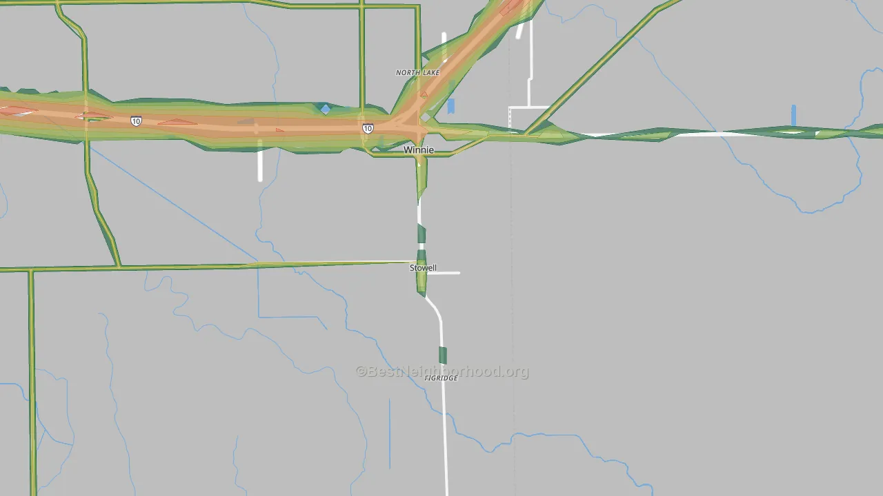 Stowell, TX Map of Noise Levels in Stowell
