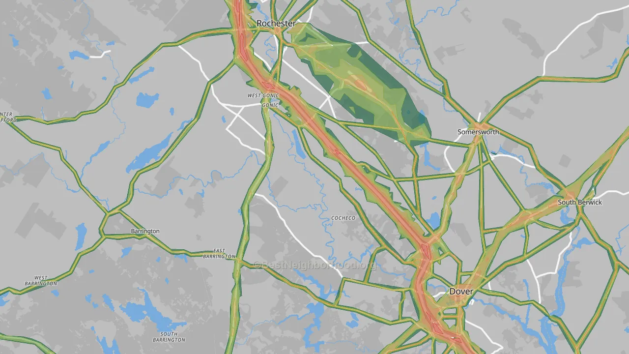 Strafford County, NH Map of Noise Levels in Strafford County