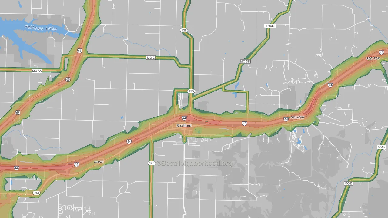 Strafford, MO Map of Noise Levels in Strafford