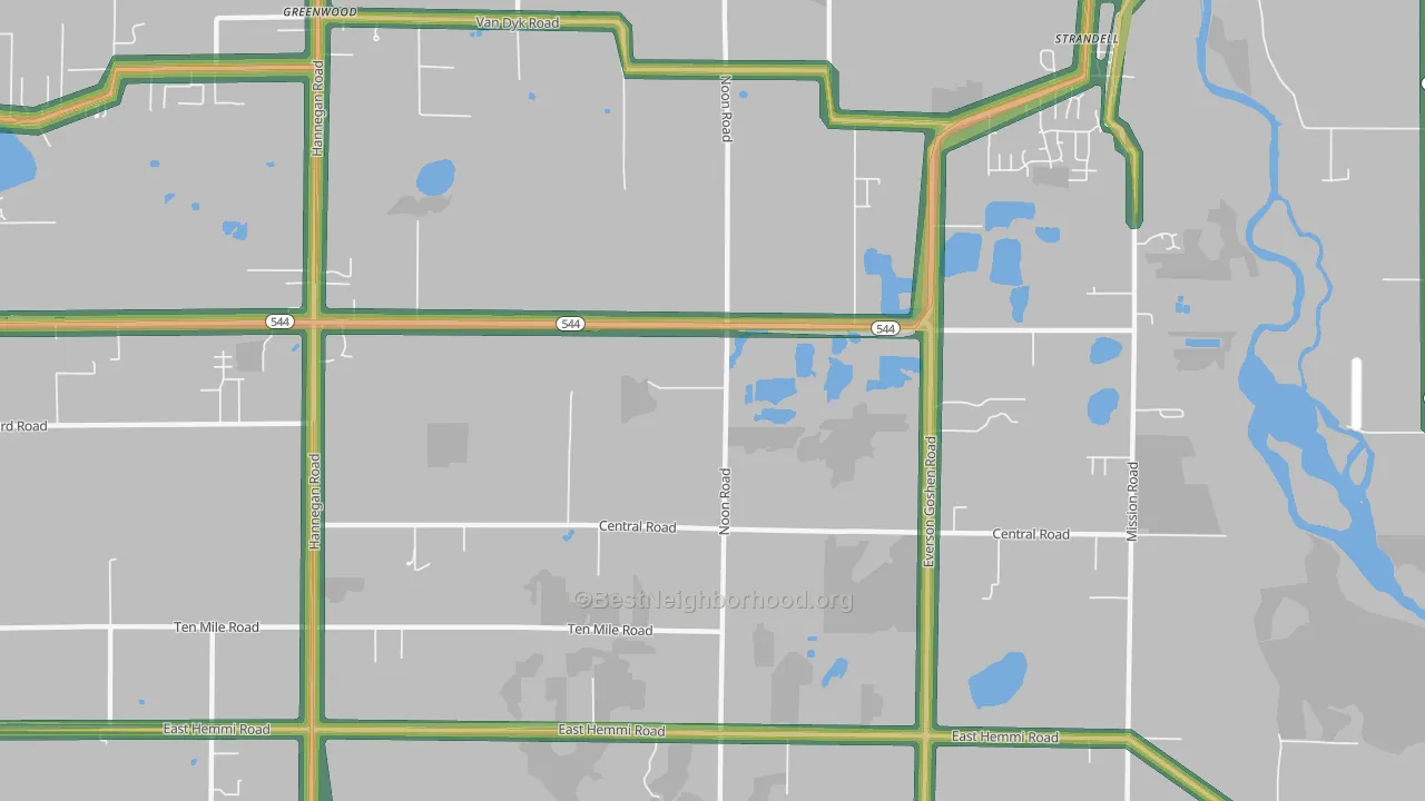 Strandell, WA Map of Noise Levels in Strandell