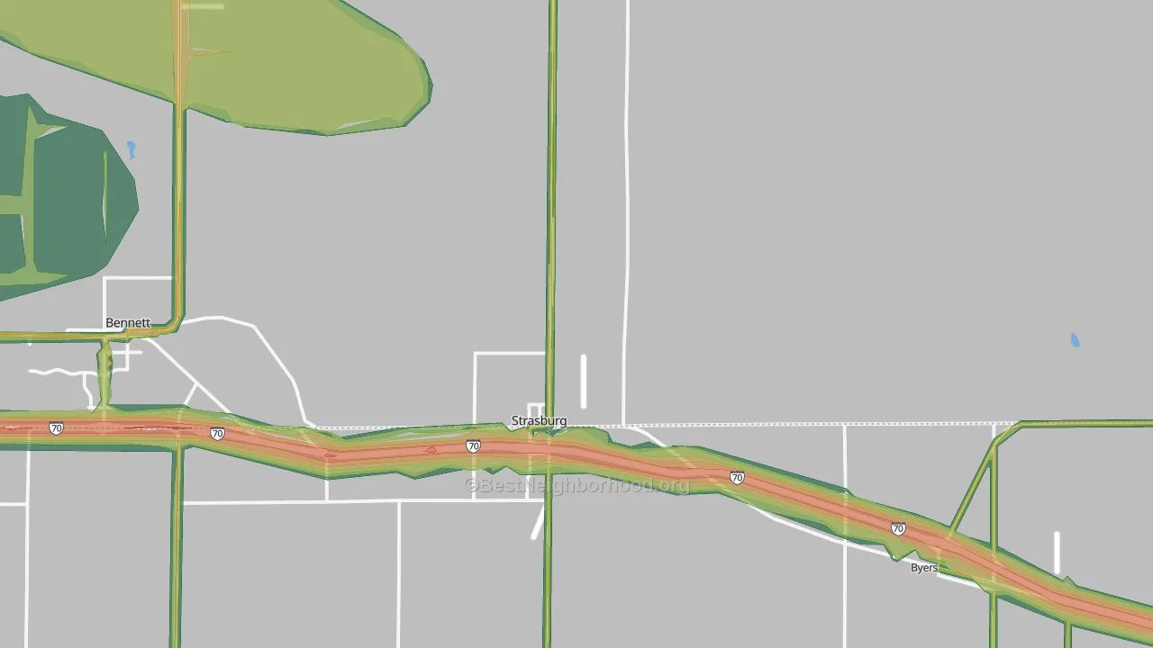 Strasburg, CO Map of Noise Levels in Strasburg