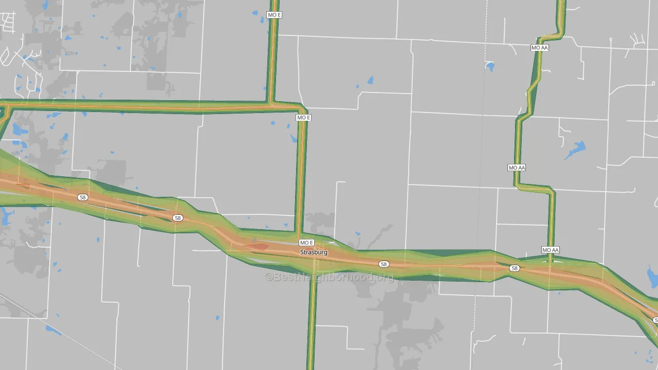 Strasburg, MO Map of Noise Levels in Strasburg