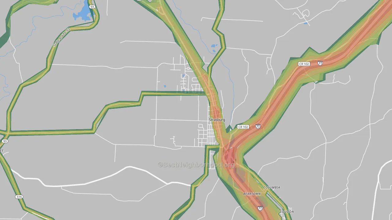 Strasburg, OH Map of Noise Levels in Strasburg