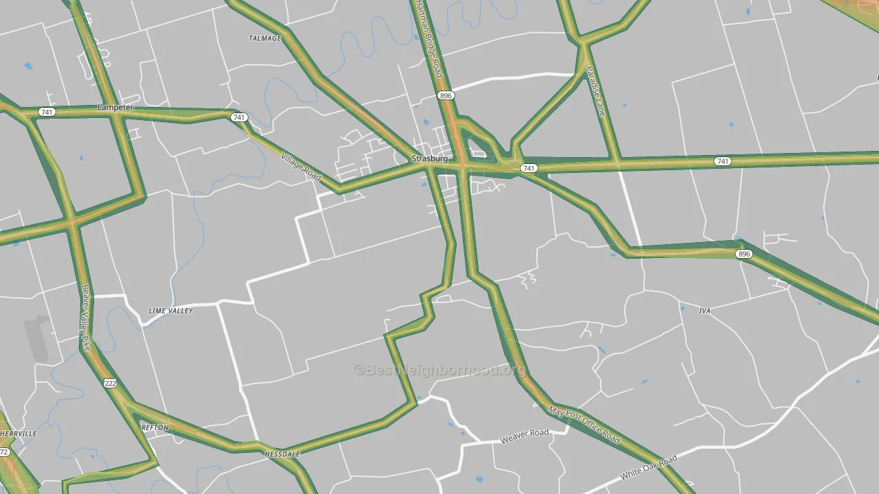 Strasburg, PA Map of Noise Levels in Strasburg