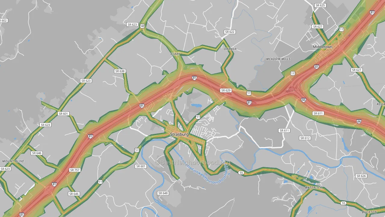 Strasburg, VA Map of Noise Levels in Strasburg