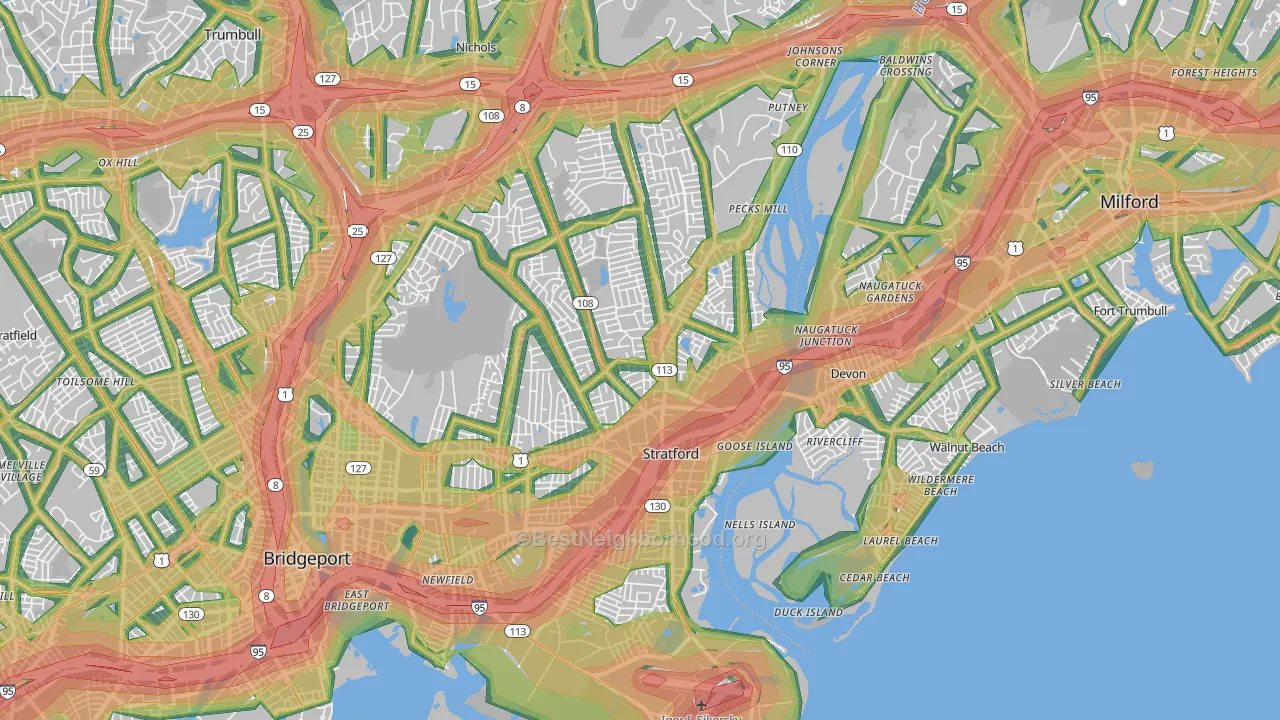 Stratford, CT Map of Noise Levels in Stratford