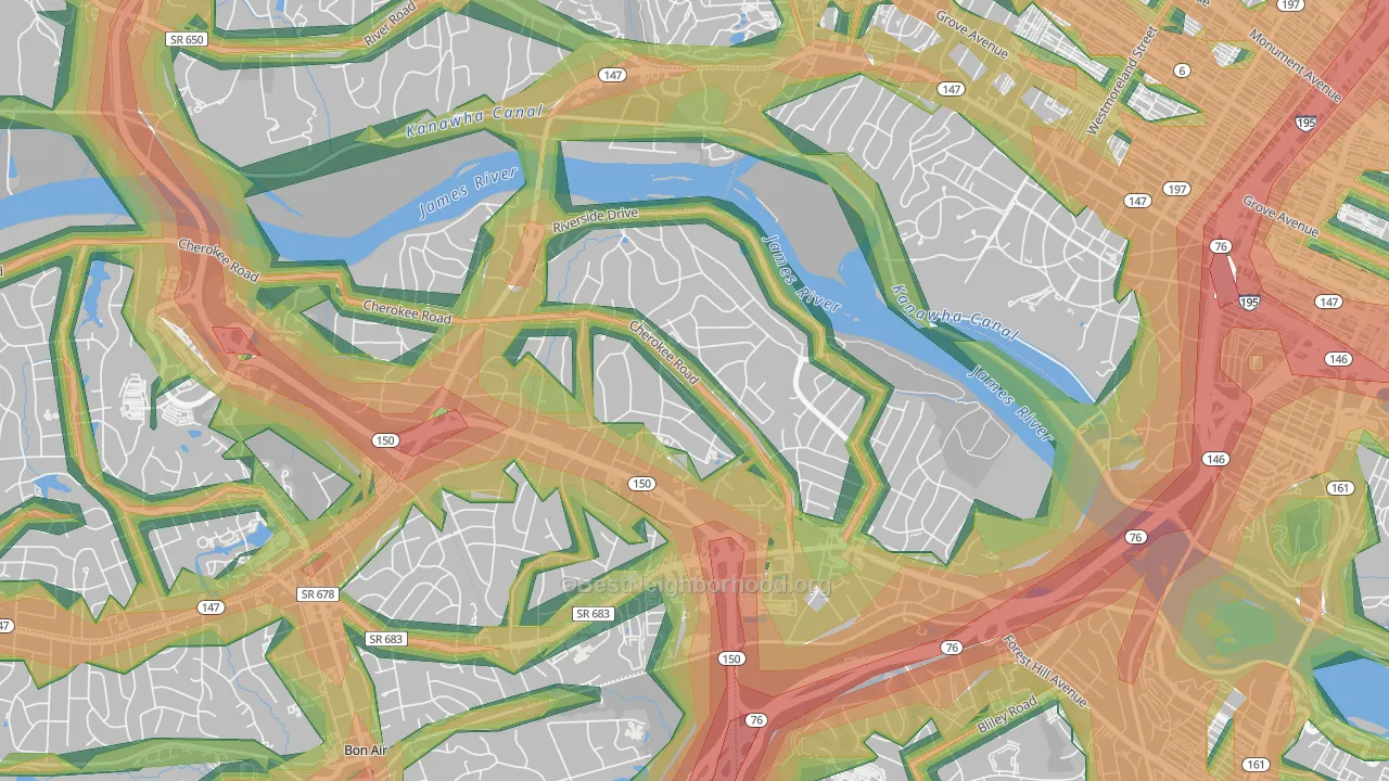 Stratford Hills, Richmond, VA Map of Noise Levels in Stratford Hills